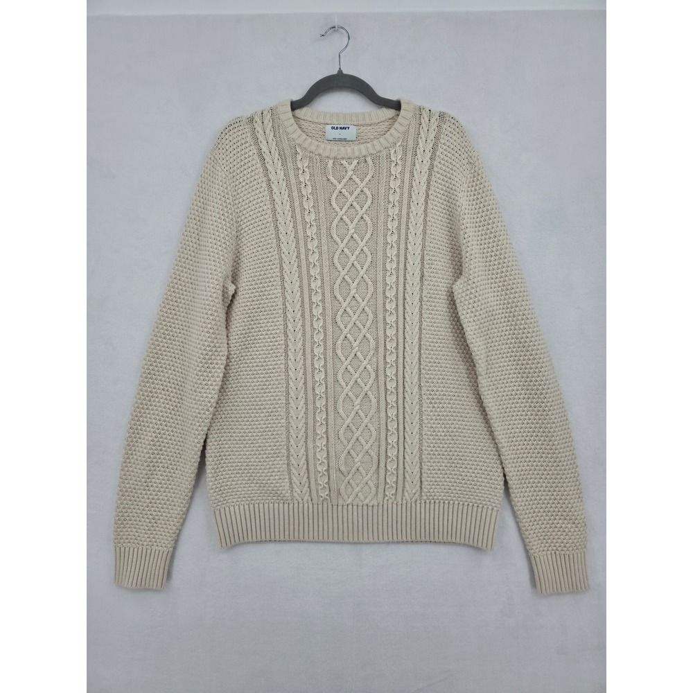 Old Navy Womens Cream Beige Cable Knit Cotton Crewneck Sweater Large Minimalist